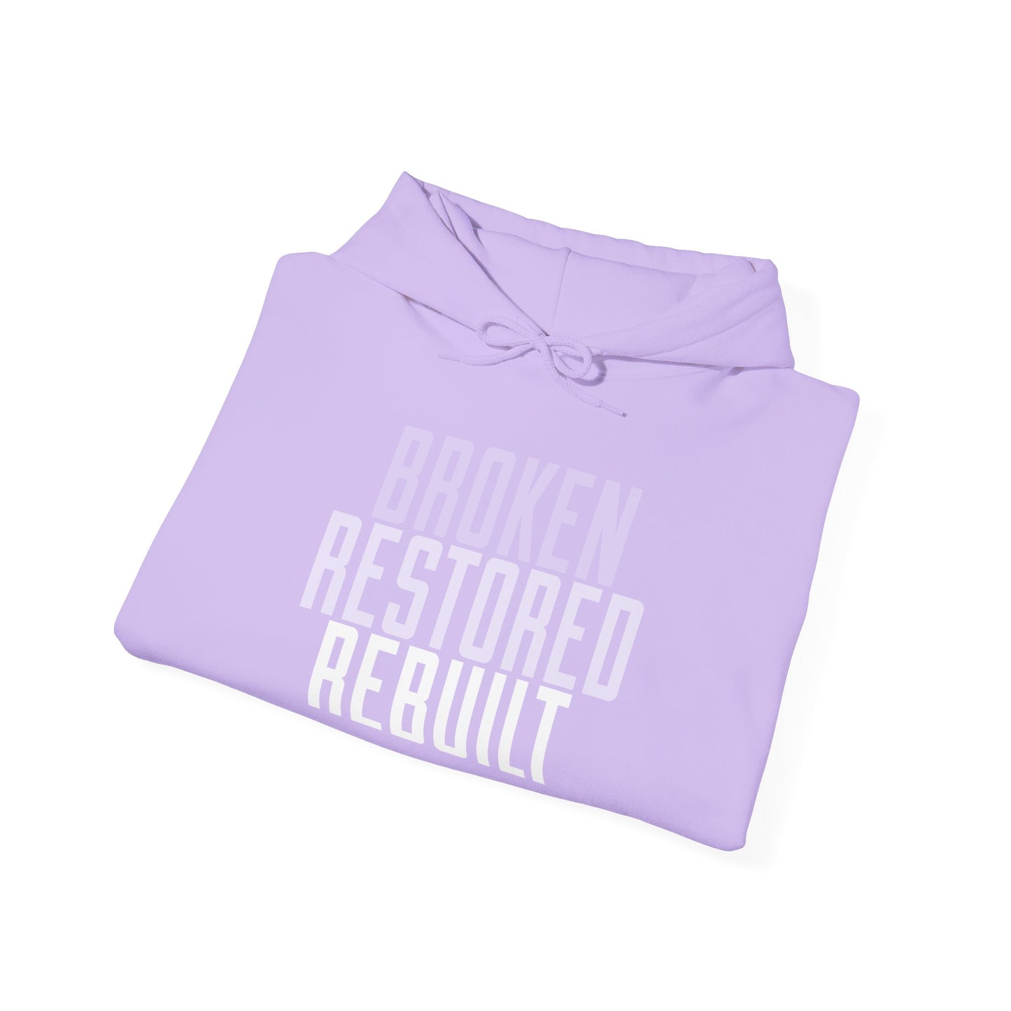Unisex Heavy Blend Hoodie - "Broken Restored Rebuilt" - Motivational Gift for Him or Her